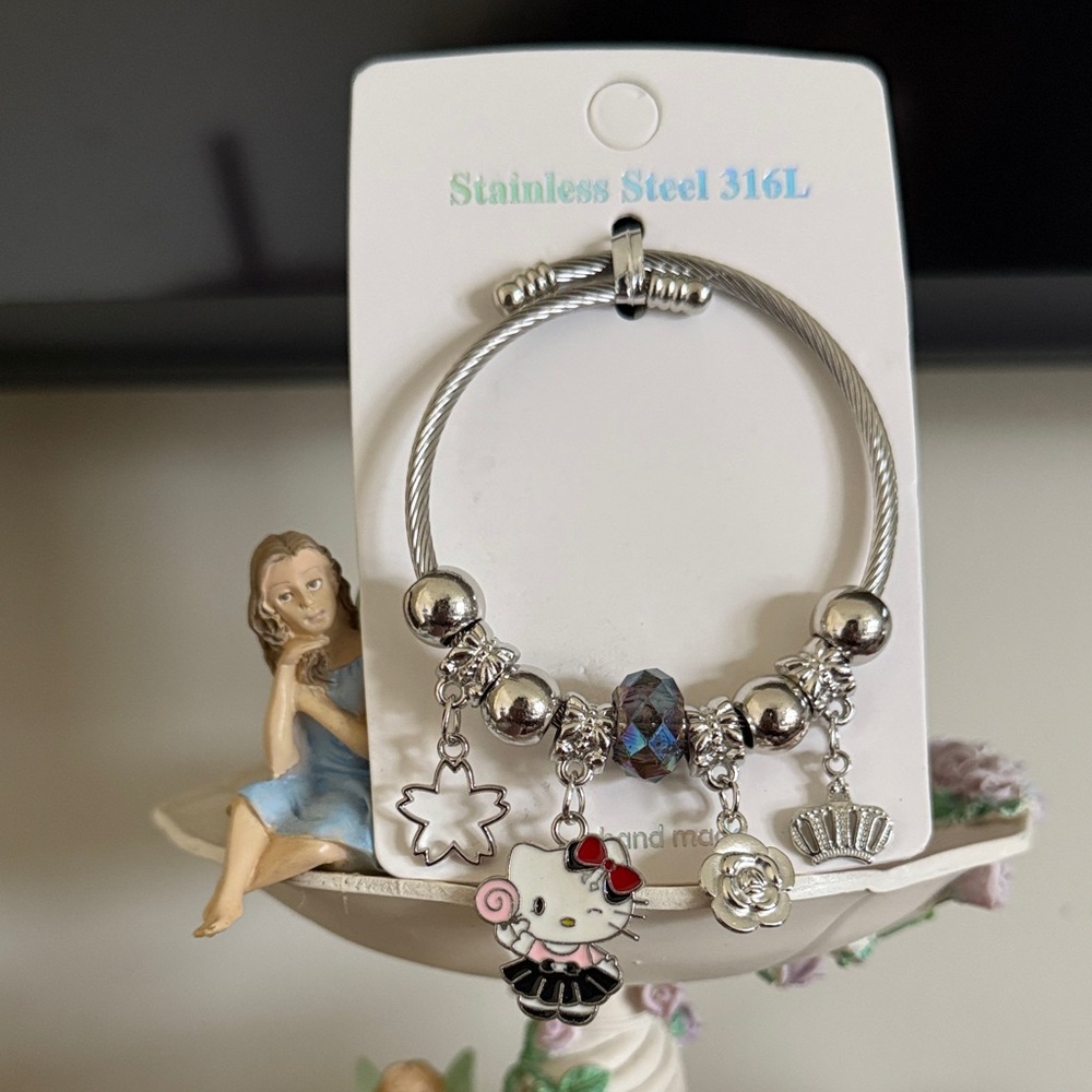 Cute Silver Charm Bracelet with Pendants